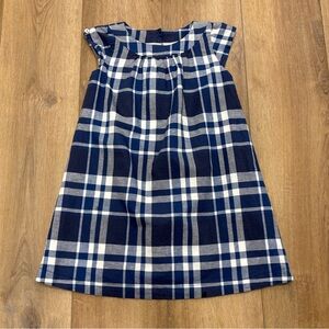 🌟KNOT🌟 GIRLS LINEN PLAID CAP SLEEVE DRESS PORTUGAL  NAVY / WHITE SZ 6Y